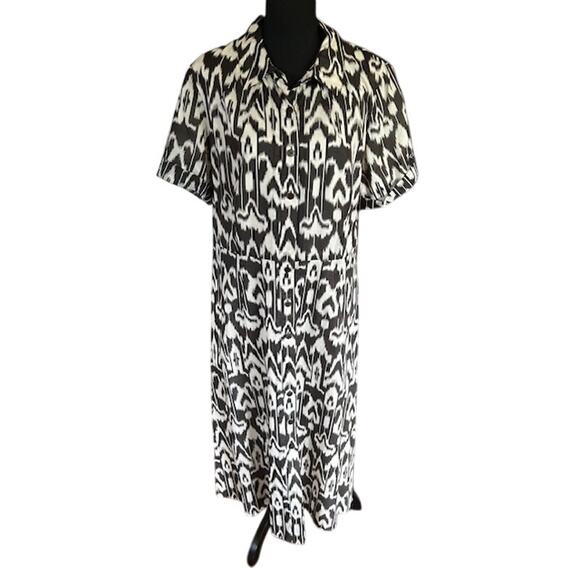 Talbots Black & White Ikat Print Button-Front Midi Dress Size 16 - Picture 2 of 5